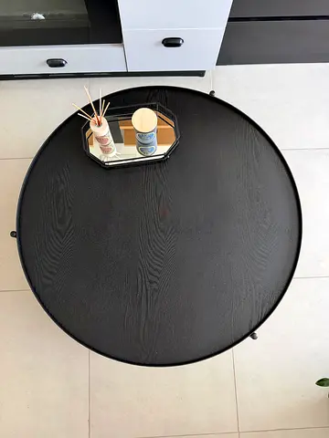 Round Black Coffee Table with Raised Rim - Modern Minimalist Design