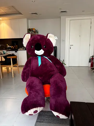 Large Purple Plush Teddy Bear - Very Good Condition