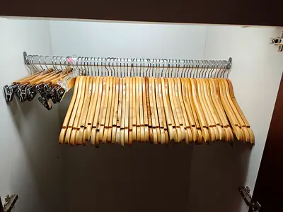 Set of wooden clothes hangers (about 50) - sturdy, natural finish