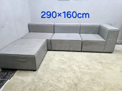Modular Grey Fabric Sofa (290×160 cm) - Corner Sectional