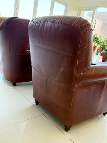 Pair of Vintage Brown Leather Club Chairs - Worn Patina