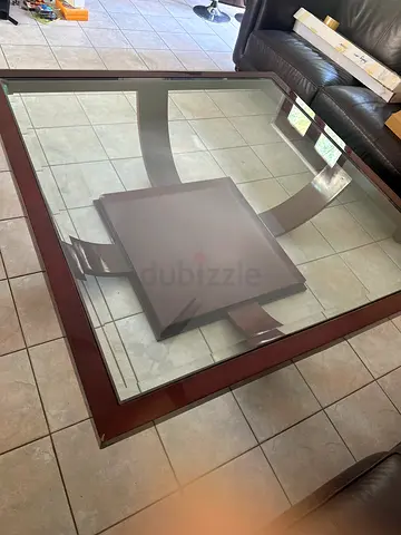 Wooden Glass Top Coffee Table - Dark Brown, Good Condition