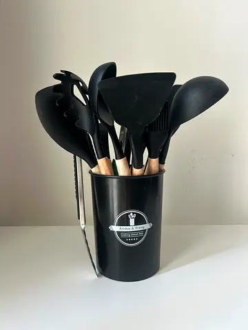 12-piece Wooden Handle Silicone Kitchen Utensil Set with Holder