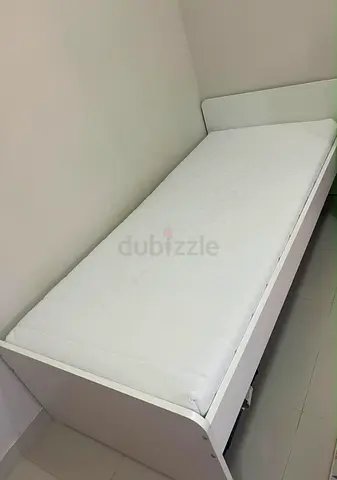 Single white wooden bed frame with mattress - good condition