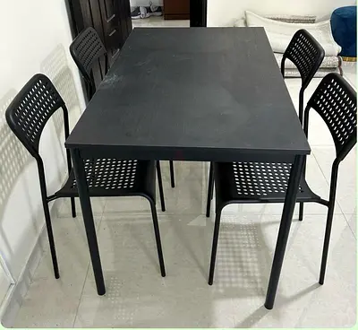 Black 4-Seater Dining Table with 4 Matching Chairs - Simple Modern
