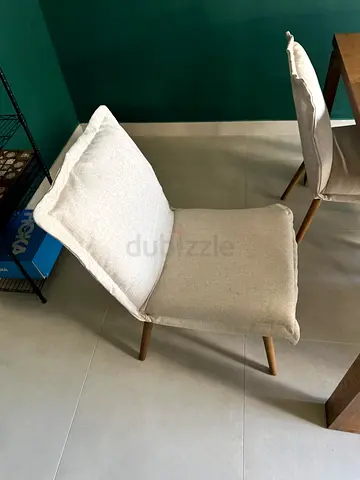 Dining Table with a Set of 4 Wooden Dining Chairs with Padded Cushions - Light Beige
