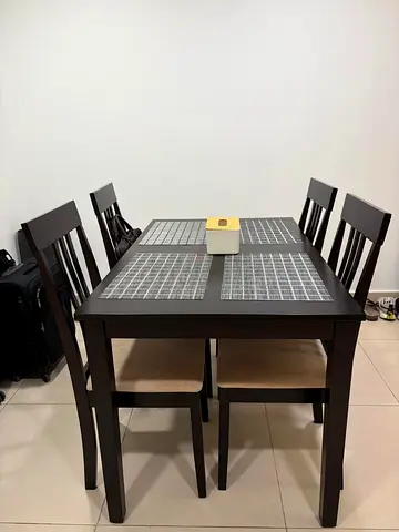 Dark Wood 4Seater Dining Table with Cushioned Chairs