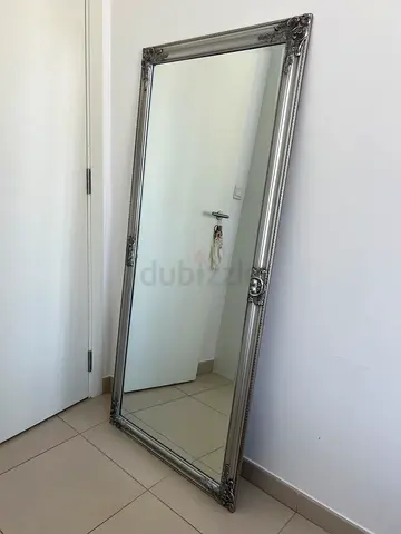 Large Full-Length Ornate Silver Wall Mirror - Leaning/Standing