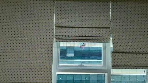 Set of Roman Fabric Curtains/Blinds with Polka Dot Pattern