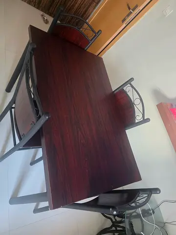 4-Seater Dining Table with Chairs - Dark Wood Finish