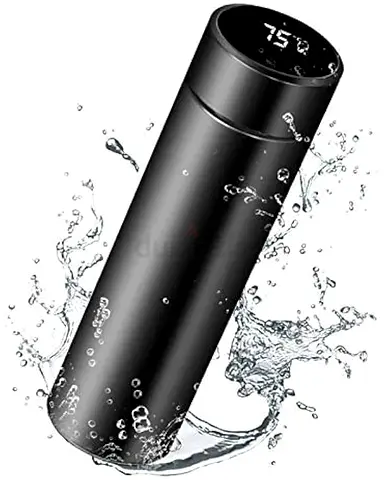 Stainless Steel Smart Water Bottle with LED Temperature Display - Black