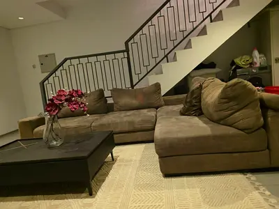 Large L-shaped suede sectional for quick sale