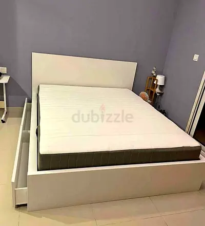 IKEA malam queen‑size bed (160 × 200 cm) with 2 storage drawers underneath and an IKEA mattress ✨