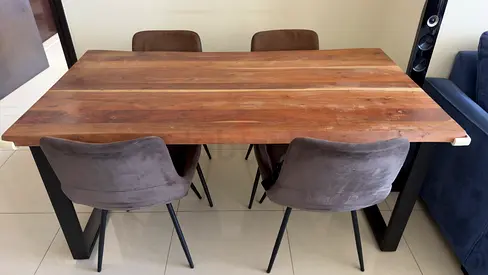 Solid Wood Dining Table with 4 Upholstered Chairs