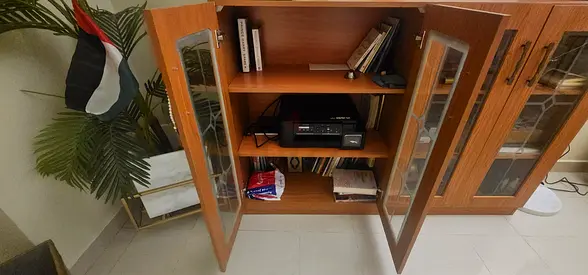 Wooden TV/Entertainment Cabinet with Glass Doors - Good Condition