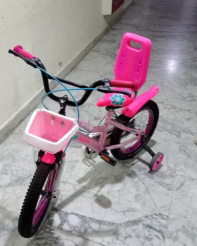 Pink Kids Bicycle with Training Wheels and Rear Seat - Good Condition