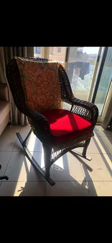 Dark Wicker Rocking Chair with Cushions