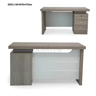 Modern Grey Office Desk with 3 Drawers and Cabinet (L140 x W70 x H75 cm)