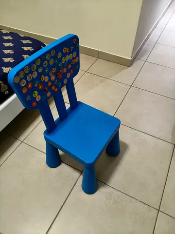 Blue Kids Chair with Sticker Decorations - Good Condition