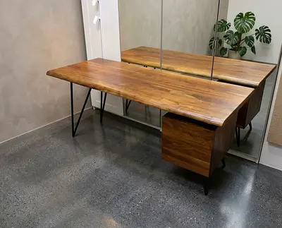 Marina home Modern Live Edge Wooden Desk with Storage
