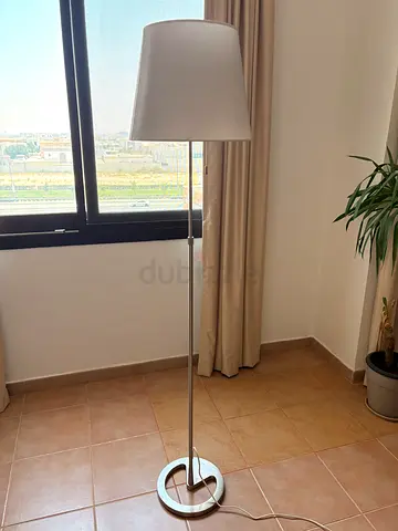 Silver Metal Floor Lamp with White Shade - Excellent Condition
