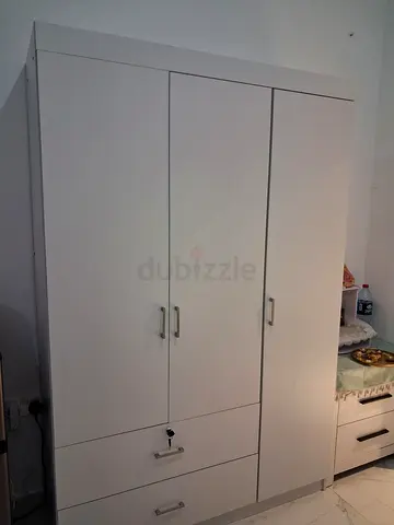 Danubes White 3-Door Wardrobe with Drawers - fairly new