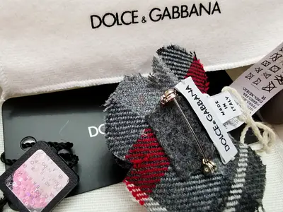 Dolce  Gabbana Tartan Wool Flower Brooch