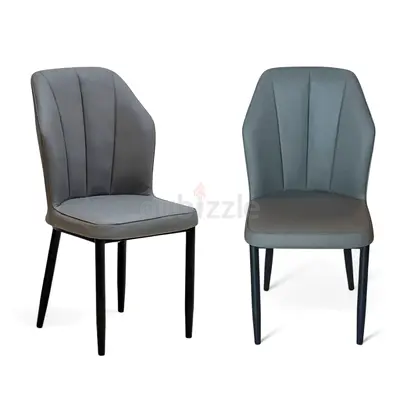 Set of 2 Grey Dining Chairs — Modern Upholstered Seat with Metal Legs