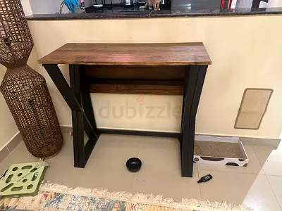Compact Wooden Bar Table with Metal Frame - Good Condition adjustable dining table fits for 2