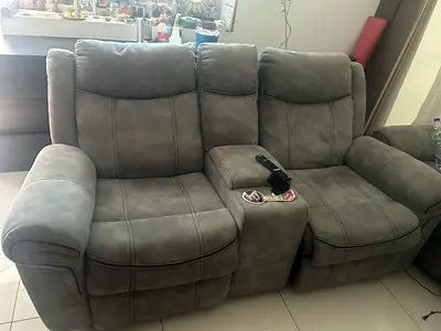 Pan emirates Comfortable 2 Seater Grey Recliner Sofa with Cup Holders