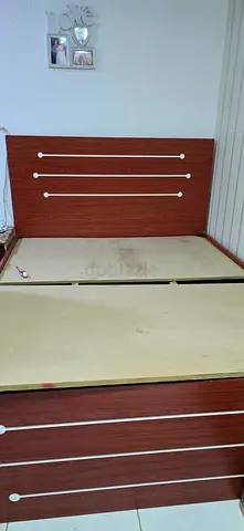 Queen wooden  bed frame with mattress and with headboard and storage base - good condition