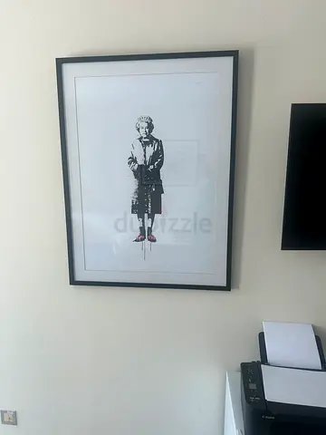 Banksy Framed Black  White Sketch Artwork in Simple Black Frame