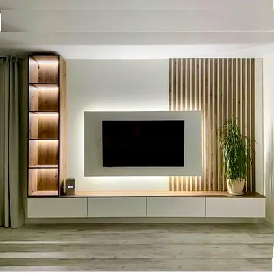 Modern Wall Mounted Entertainment Center with LED Lighting
