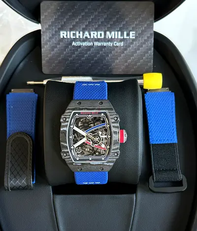 Richard Mille style skeleton watch with blue straps (complete set) supar clone supar mastar atometic