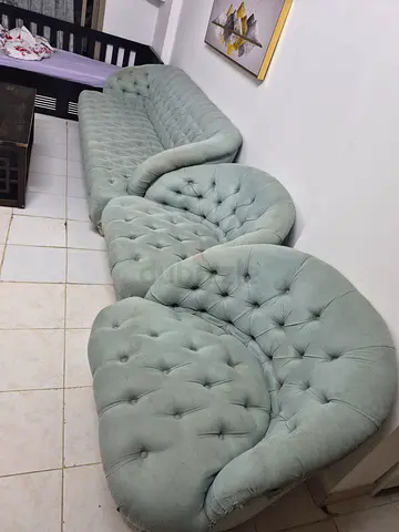 Light green tufted 3-piece sofa set (sofa + loveseat + chair)
