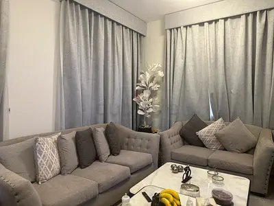 Grey Fabric Sofa Set with Cushions - Good Condition