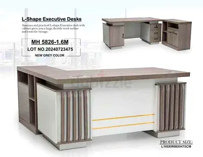 L-shape Executive Office Desk with Storage - Grey (160x80x75cm)