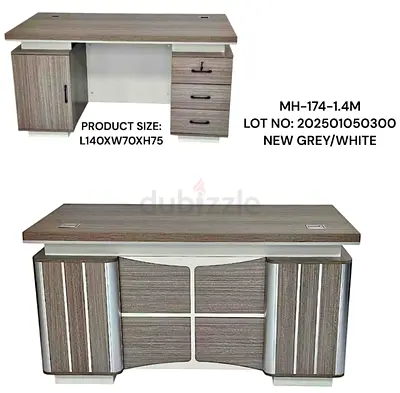 Wooden Office Desk with Drawers  Cabinet - Grey/White, 140cm