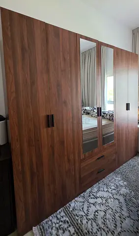 Large Walnut Wardrobe with Mirror and Drawers - excellent Condition