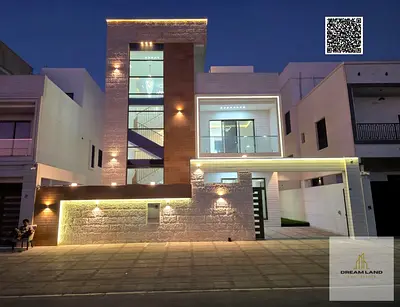 For sale: Villa in Al Bahia, Ajman, land area 3014 sq ft, built-up area 4920 sq ft, three floors, 6 bedrooms, 3 living rooms, majlis, maid's room, pri