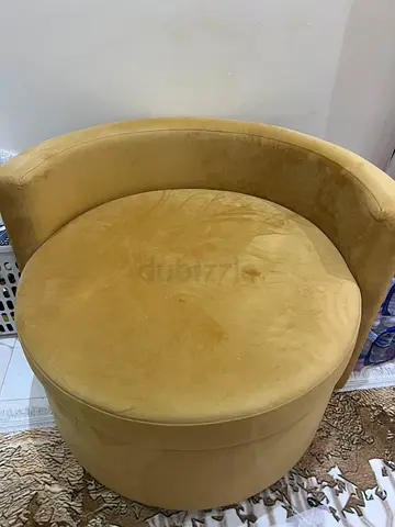 Round Velvet Accent Chair / Ottoman - Mustard Yellow