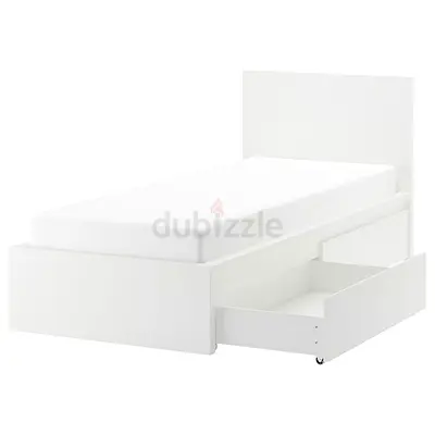 IKEA MALM Bed frame, w. 2 storage boxes, white, 90x200 cm