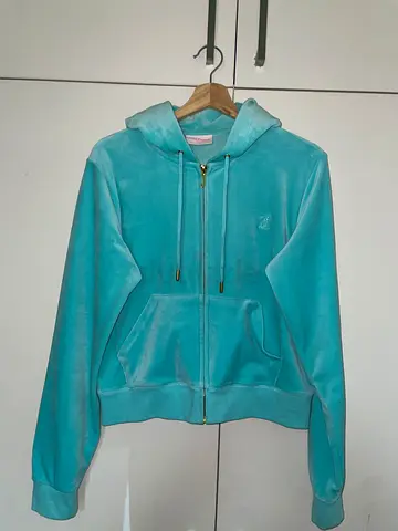 Juicy Couture Velour Zip-Up Hoodie – Aqua Blue – Size L