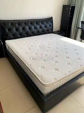 King size black leather bed set with brand new mattress
