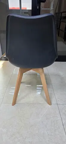 Modern Black Plastic Dining Chair with Wooden Legs - Good Condition