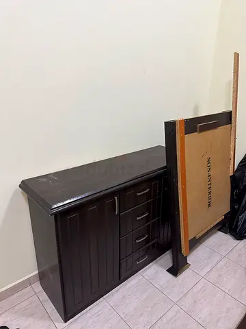 Dark Wood Single Bed Frame with Headboard dressing table and 2 side tables