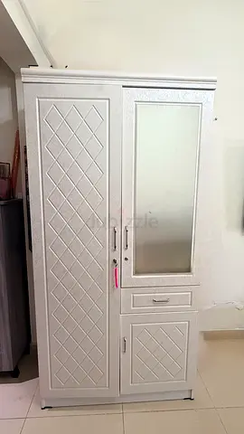 White 3-Door Wardrobe with Mirror — Good Condition