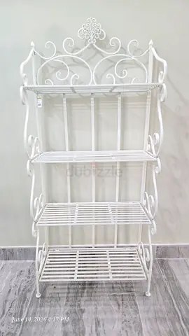 White wrought iron shelving unit - decorative multi-tier rack