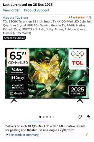 TCL 65 QD-Mini LED 8K Smart TV (2025 model) - 65C6K - 6 Months Used Only