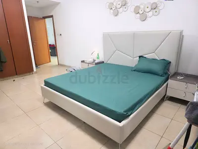 King-size upholstered bed frame with Side tables Dressing and Mattress- good condition